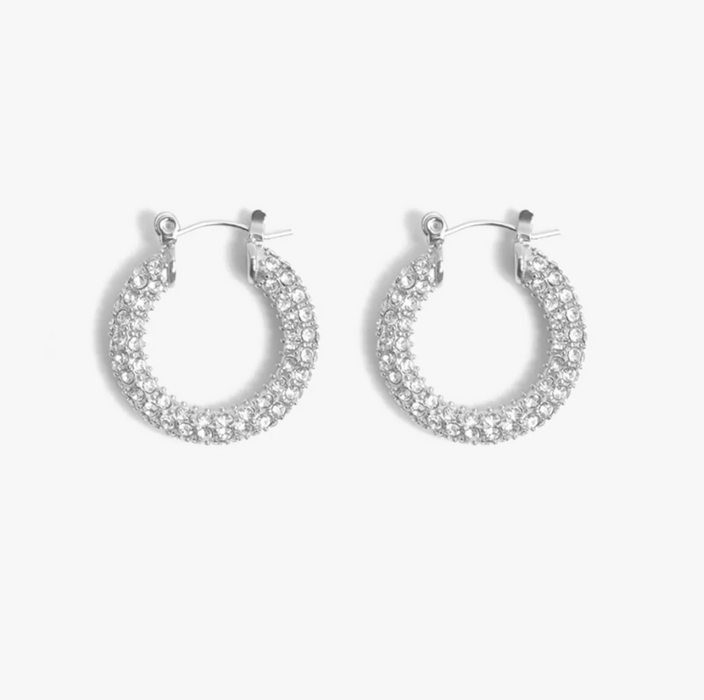 Audrey Silver Pave Water-Resistant Hoops