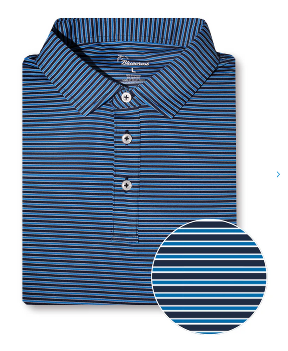The University Stripe Performance Polo | Blue, Navy & White