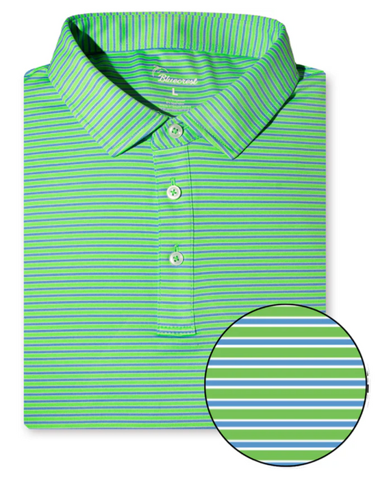 The University Stripe Performance Polo | Blue & Green