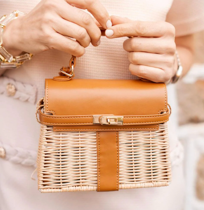 Camel Celine Wicker Handbag