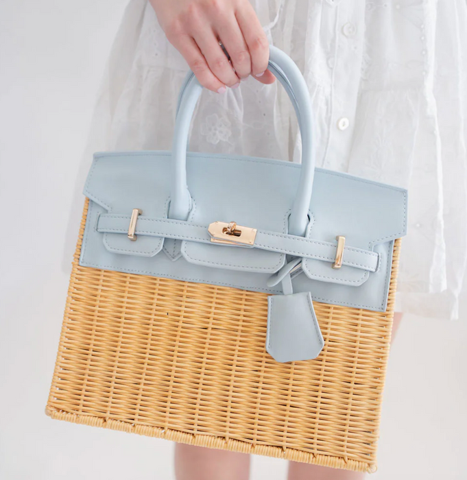 Lt Blue Margo Wicker Handbag