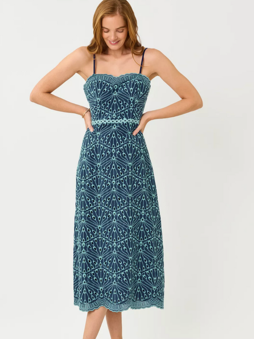 Arlin Eyelet Midi Dress | Starlight Navy X Capri Blue Queen Scallop Eyelet