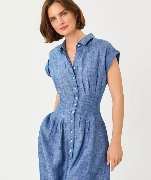 Tonya Linen Midi Shirtdress | Starlight Navy X Resort White