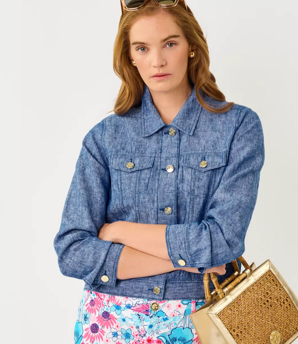 Seaspray Linen Jacket | Starlight Navy X Resort White
