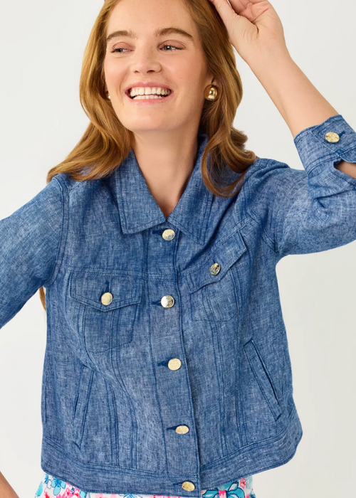 Seaspray Linen Jacket | Starlight Navy X Resort White