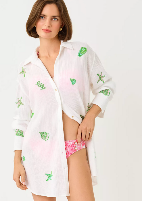 Knitney Long Sleeve Cover-Up | Resort White Ship To Shore Embroidery