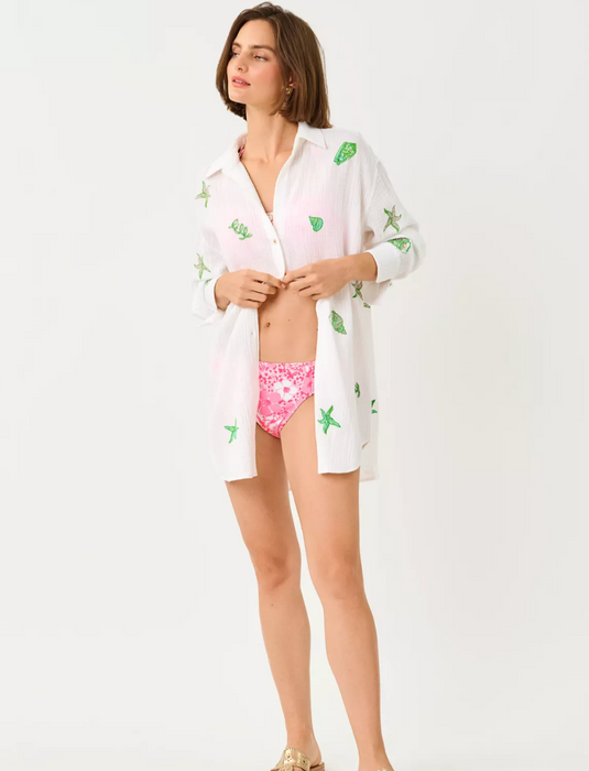 Knitney Long Sleeve Cover-Up | Resort White Ship To Shore Embroidery