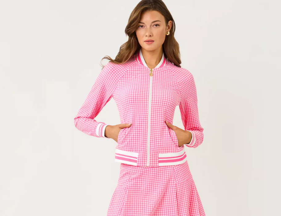 UPF 50+ Jadea Jacket | Cherry Blossom Pink Mini Performance Gingham