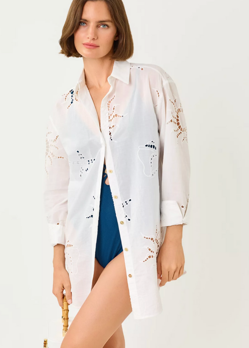 Kwitney Long Sleeve Cover-Up | Resort White Down The Shore Eyelet
