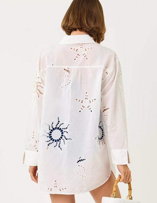 Kwitney Long Sleeve Cover-Up | Resort White Down The Shore Eyelet