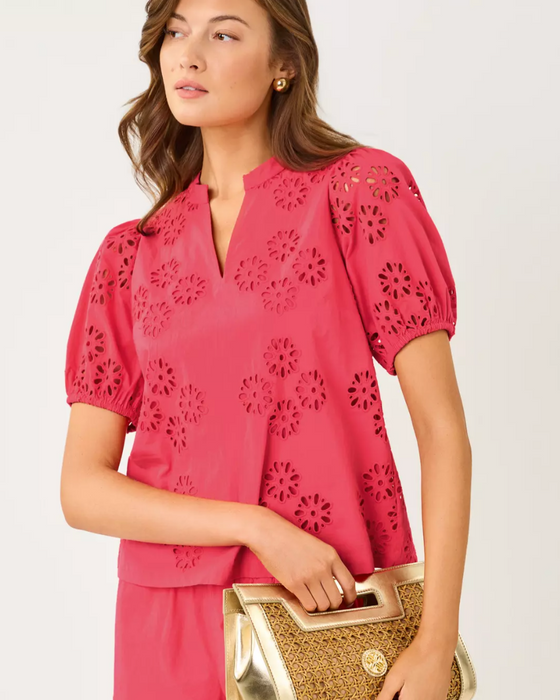 Castine Short Sleeve Top | Paradise Punch Medallion Petals Eyelet