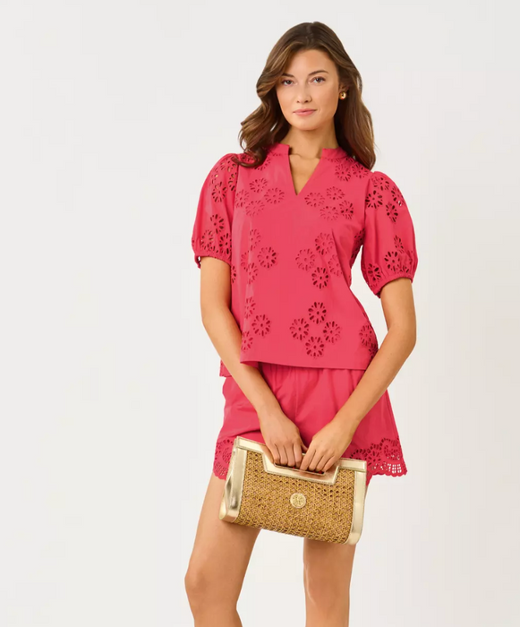 Castine Short Sleeve Top | Paradise Punch Medallion Petals Eyelet