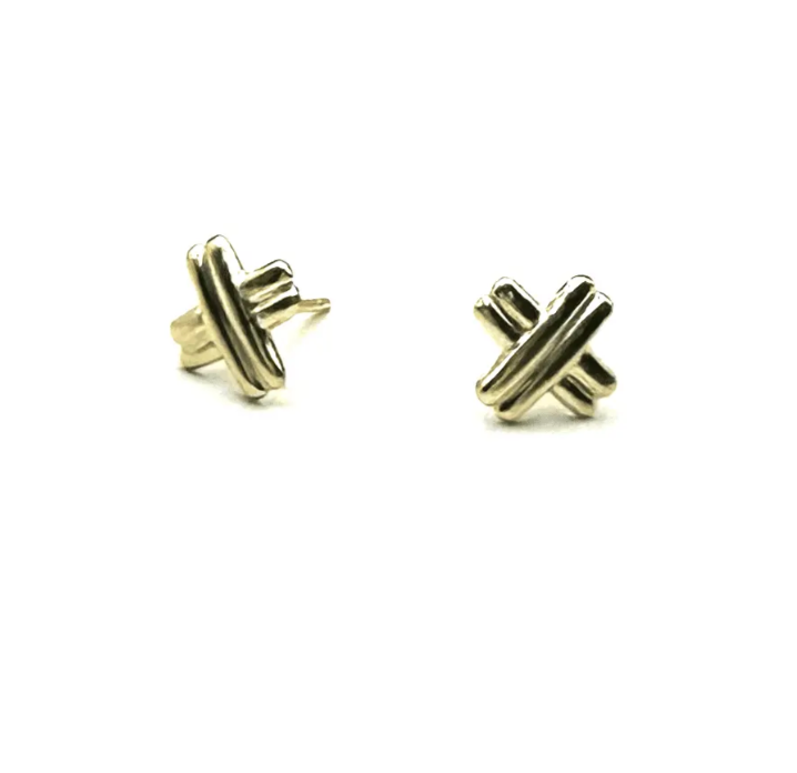 Gold Petite Criss Cross Waterproof Stud Earrings