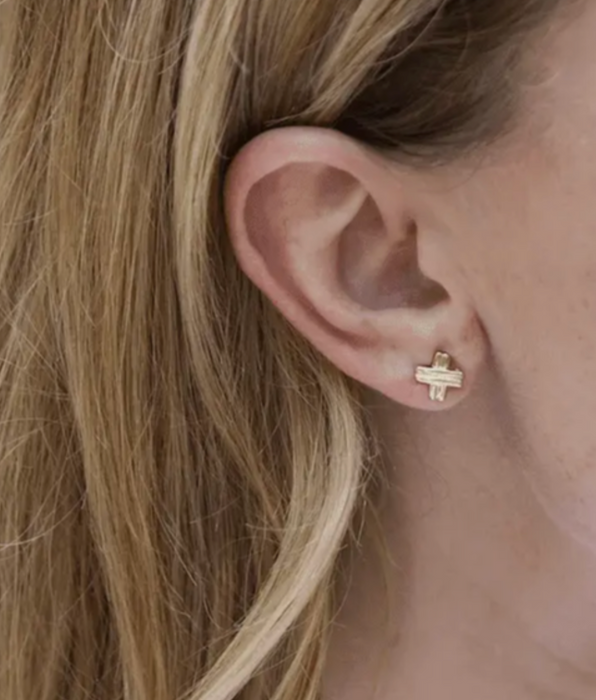 Gold Petite Criss Cross Waterproof Stud Earrings