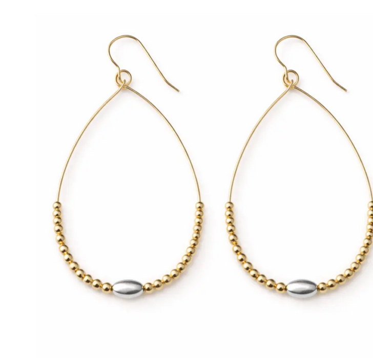 Classic Beaded Oval Mixed Metal Teardrop Waterproof Earrings