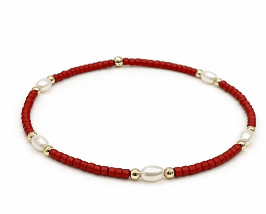 Game Day Pearl Crimson/Gold Waterproof Bracelet