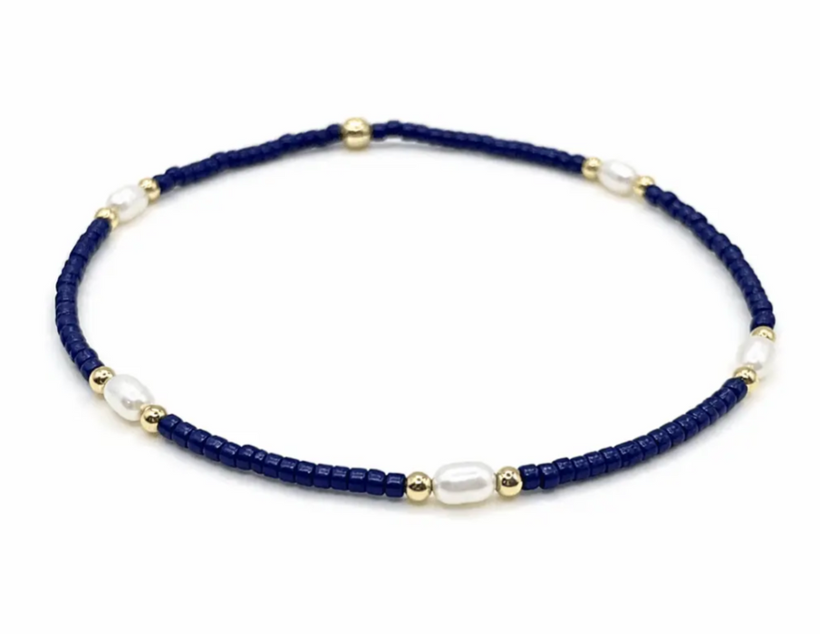 Game Day Pearl Navy/Gold Waterproof Bracelet