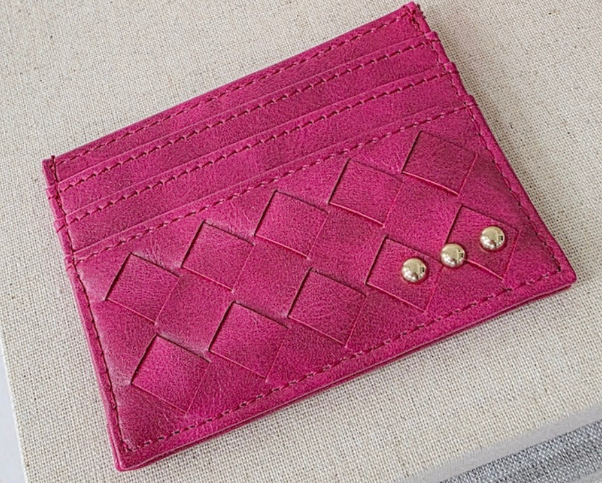 Mariah Woven Card Holder Wallet | Fuchsia