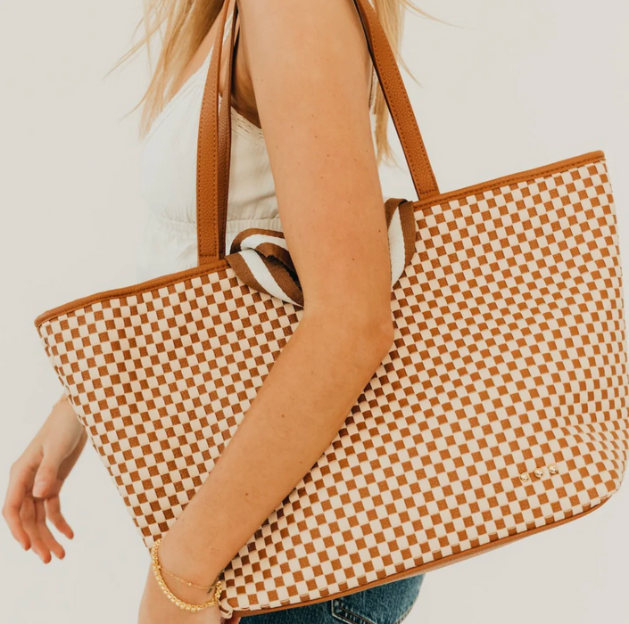 Woven Tiffany Organizer Tote | Checkered Brown