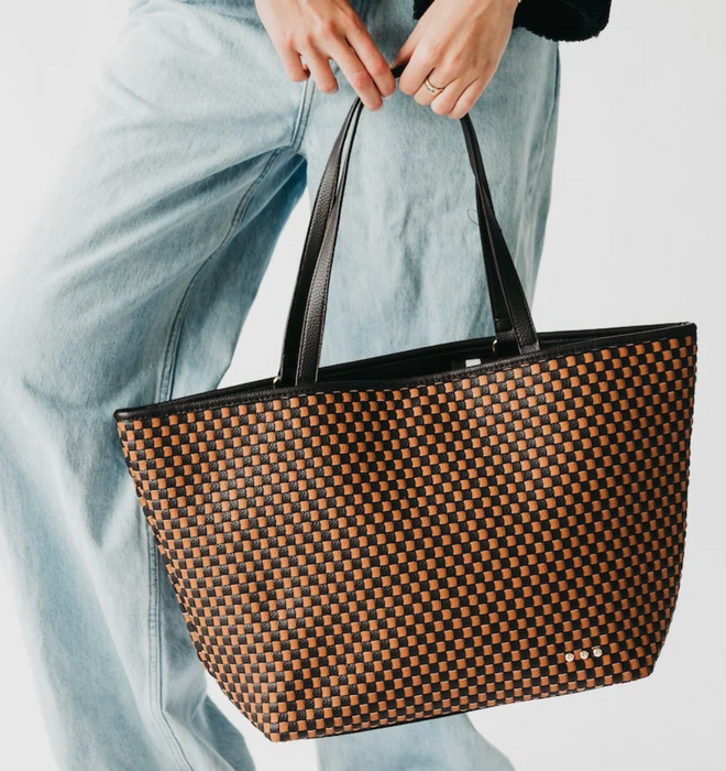 Woven Tiffany Organizer Tote | Checkered Coffee