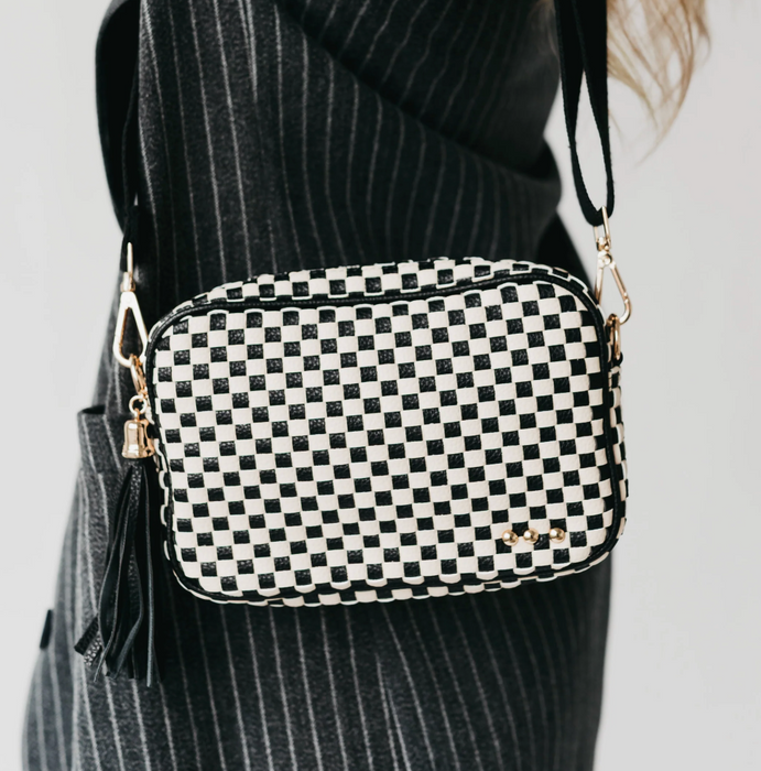 Woven Willow Camera Crossbody | Checkered Black