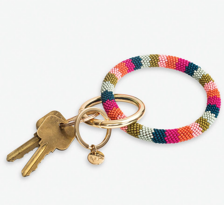 Chloe Beaded Key Ring | Rainbow Stripe