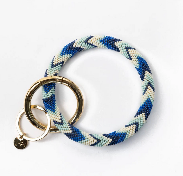 Chloe Beaded Key Ring | Navy Chevron
