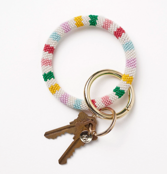 Chloe Beaded Key Ring | Light Check Stripe