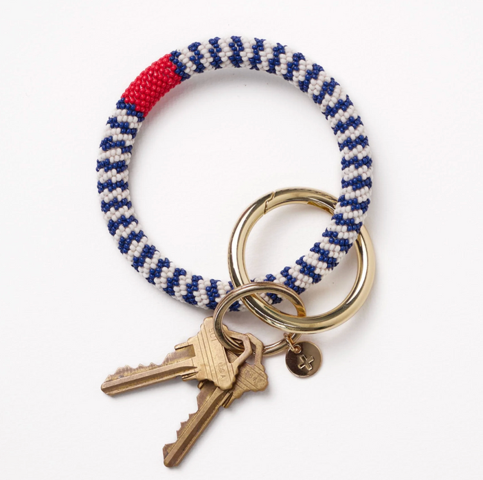 Chloe Beaded Key Ring | Navy Stripe