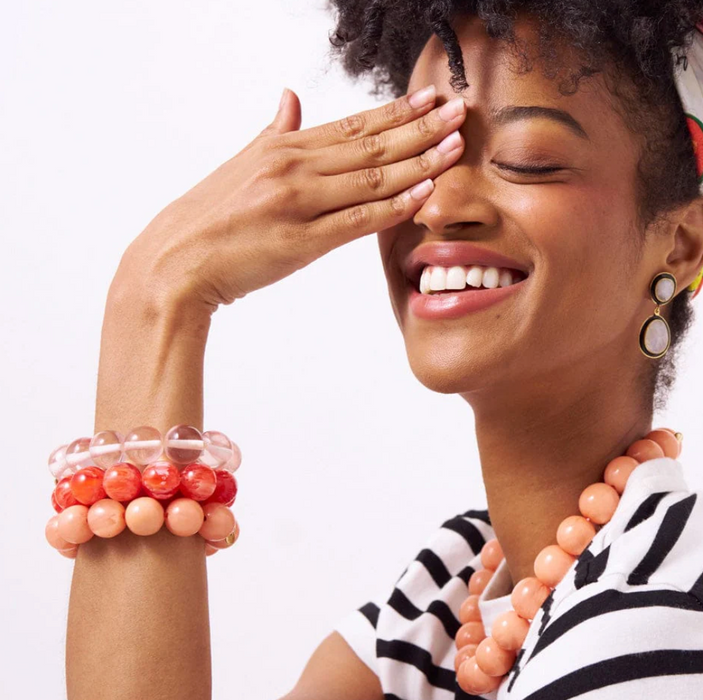 Cece Large Resin Bead Bracelet | Coral