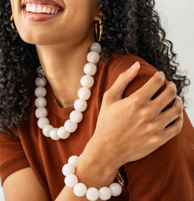 Cece Large Resin Bead Bracelet | Milky White