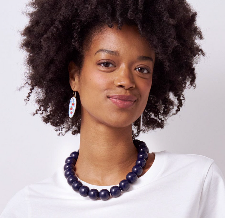 Iris Large Resin Bead Necklace | Navy