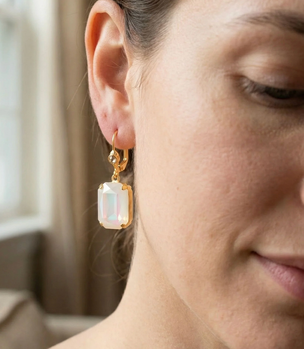 Kathleen Studded Dangle Earrings | White Aurora Borealis