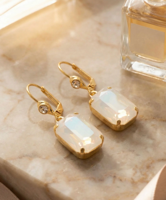 Kathleen Studded Dangle Earrings | White Aurora Borealis