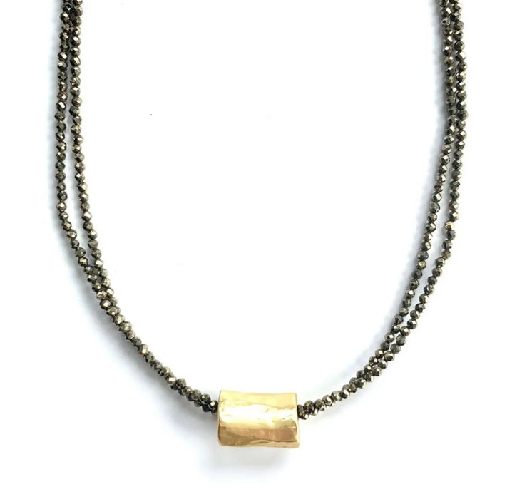 Barrel on Double Pyrite Necklace