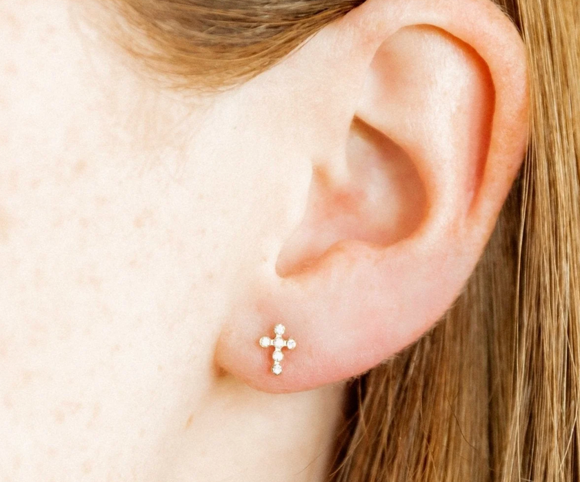Clara Cross Gold CZ Stud Earrings