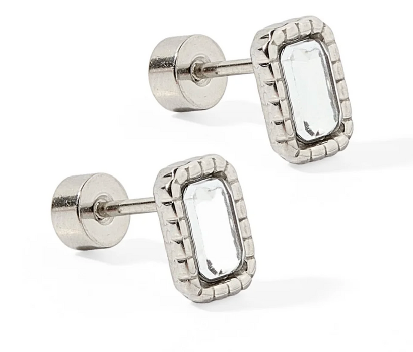 Madison Clear Silver Stud Earrings