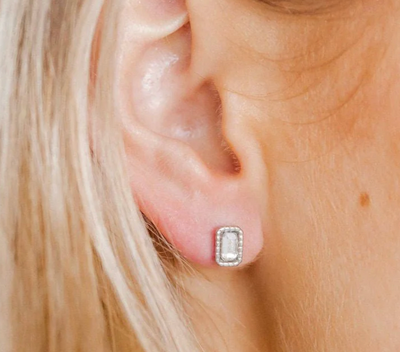 Madison Clear Silver Stud Earrings