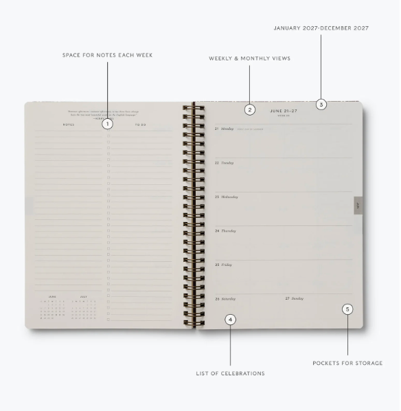 2027 Sage Hydrangea 12-Month Softcover Spiral Planner