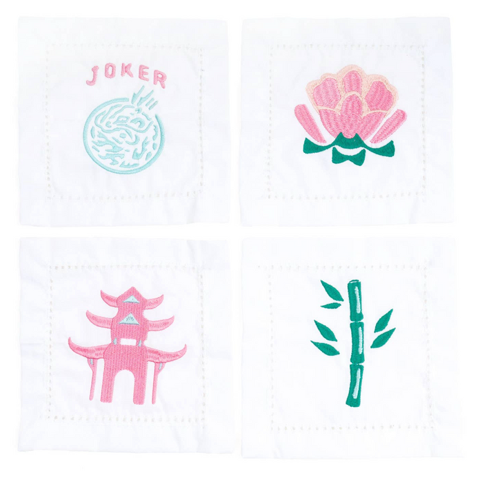 Mahjong Embroidered Cocktail Napkins