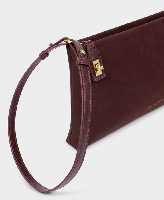 Orin Twist Lock Small Shoulder | Cherry Suedette
