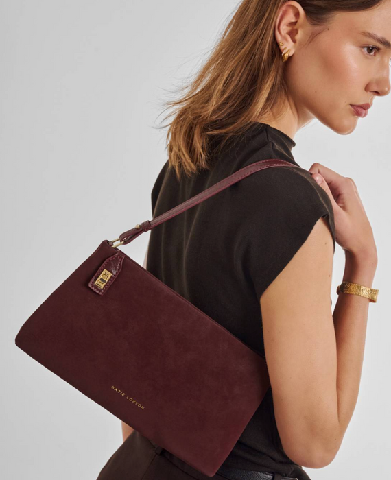 Orin Twist Lock Small Shoulder | Cherry Suedette