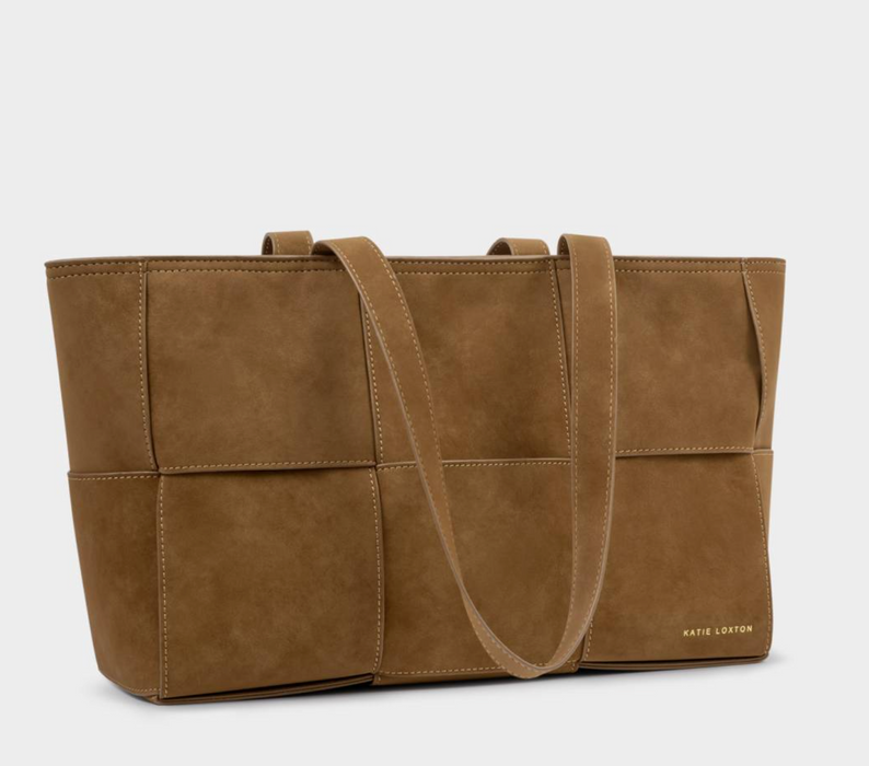 Taya Woven Suedette Tote Bag | Caramel