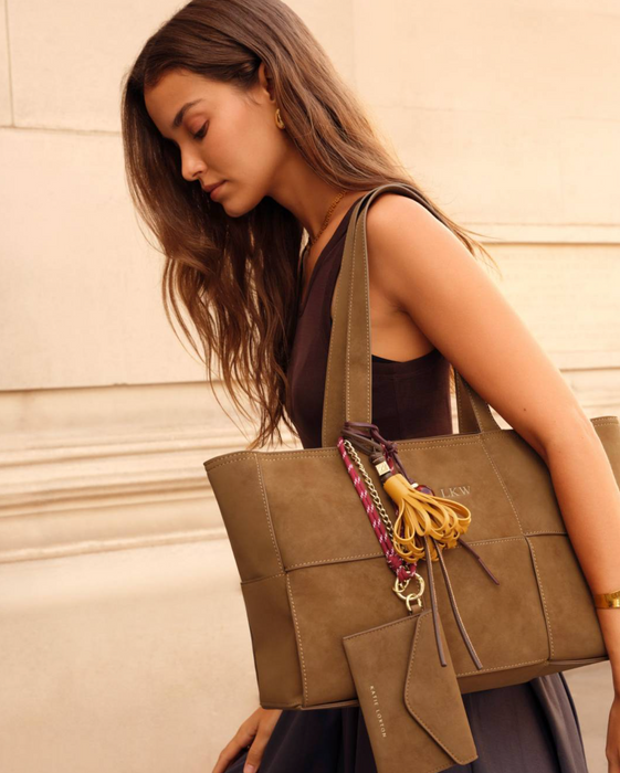 Taya Woven Suedette Tote Bag | Caramel