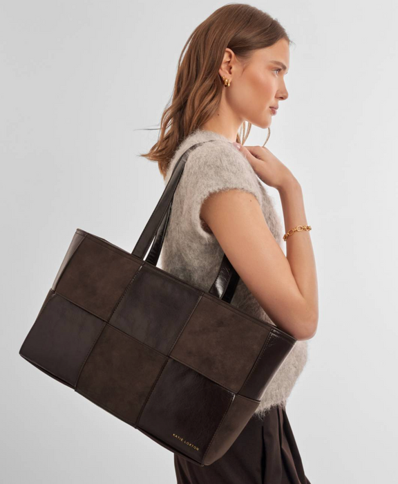 Taya Woven Suedette Tote Bag | Bitter Chocolate