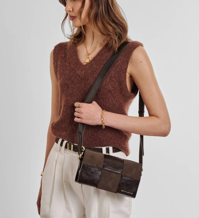 Taya Woven Suedette Crossbody Bag | Bitter Chocolate