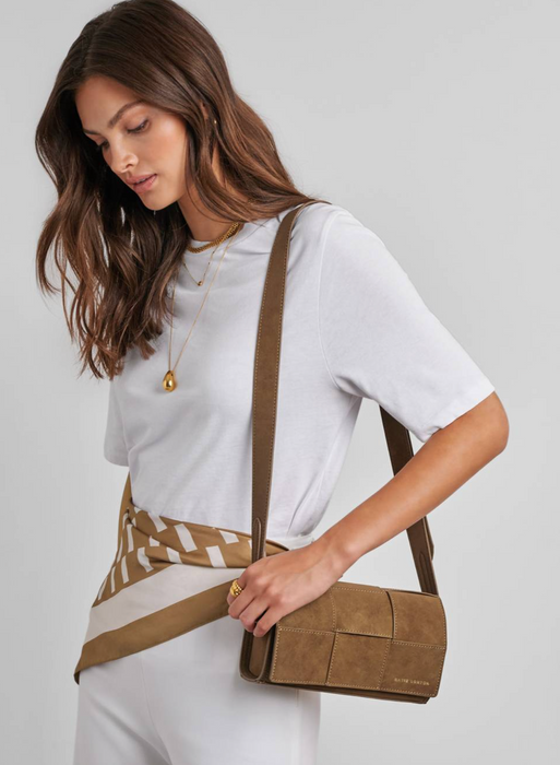 Taya Woven Suedette Crossbody Bag | Caramel