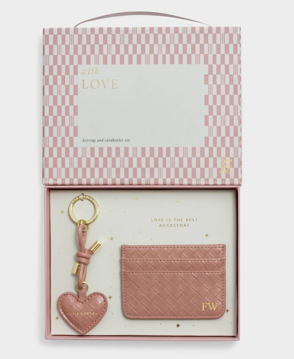 Boxed Keyring Card Holder Set | Nude Pink Woven