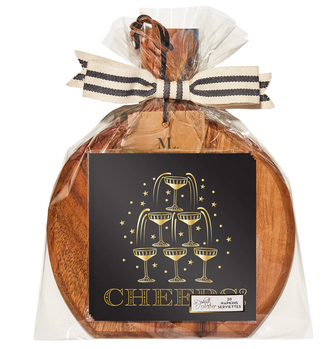 9.75" x 8" Acacia Board w/Champagne Cocktail Napkins