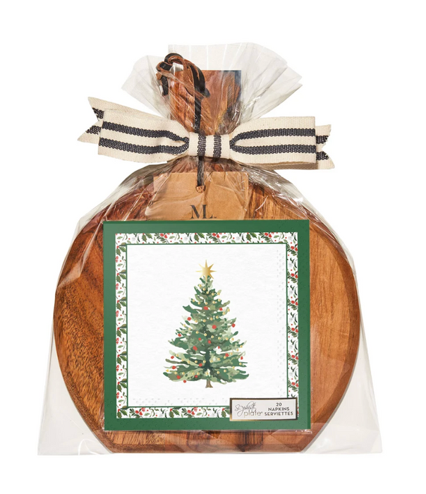 9.75" x 8" Acacia Board w/Tree Cocktail Napkins